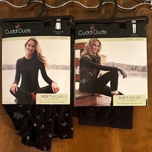 NWT Cuddl Duds Black Softwear Set long sleeve crew & leggings XL Sift W/Stretch
